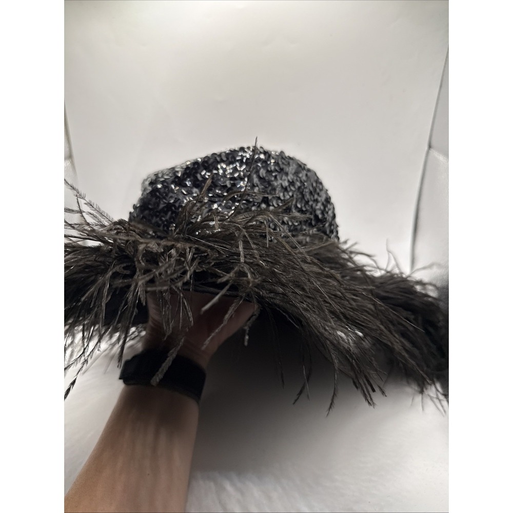 Vintage 1950s Henry Margu Original Hat Ostrich Feathers Black Sequin Stunning - Picture 8 of 10
